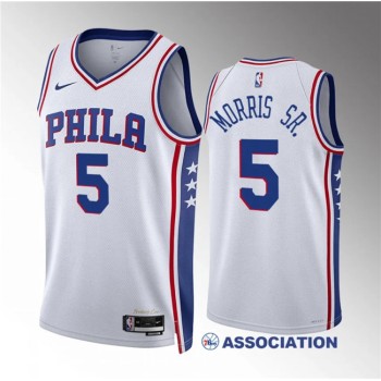 Men's Philadelphia 76ers #5 Marcus Morris Sr White Association Edition Stitched Jersey Men's Philadelphia 76ers #5 Marcus Morris Sr White Association Edition Stitched Jersey