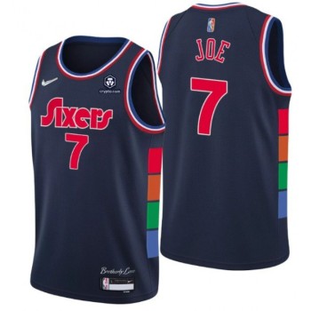 Men's Philadelphia 76ers #7 Isaiah Joe 2021/22 City Edition Navy 75th Anniversary Stitched Swingman Jersey Men's Philadelphia 76ers #7 Isaiah Joe 2021/22 City Edition Navy 75th Anniversary Stitched Swingman Jersey