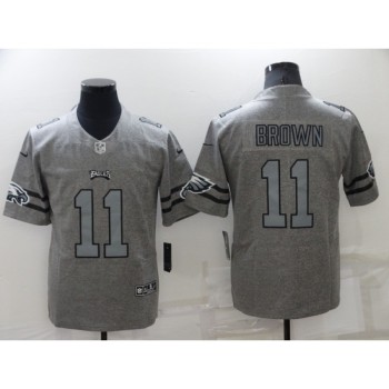 Men's Philadelphia Eagles #11 A. J. Brown Gray Gridiron Team Logo Limited Stitched Jersey Men's Philadelphia Eagles #11 A. J. Brown Gray Gridiron Team Logo Limited Stitched Jersey