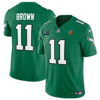 Men's Philadelphia Eagles #11 A. J. Brown Green 2023 F.U.S.E. Throwback With 1-star C Patch And John Madden Patch Vapor Limited Stitched Football Jersey Men's Philadelphia Eagles #11 A. J. Brown Green 2023 F.U.S.E. Throwback With 1-star C Patch And John Madden Patch Vapor Limited Stitched Football Jersey