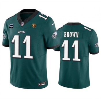 Men's Philadelphia Eagles #11 A. J. Brown Green 2023 F.U.S.E. With 1-star C Patch And John Madden Patch Vapor Limited Stitched Football Jersey Men's Philadelphia Eagles #11 A. J. Brown Green 2023 F.U.S.E. With 1-star C Patch And John Madden Patch Vapor Limited Stitched Football Jersey