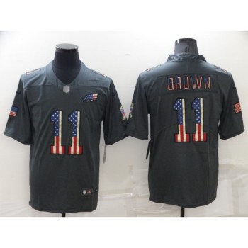 Men's Philadelphia Eagles #11 A. J. Brown Grey Salute To Service USA Flag Stitched Jersey Men's Philadelphia Eagles #11 A. J. Brown Grey Salute To Service USA Flag Stitched Jersey