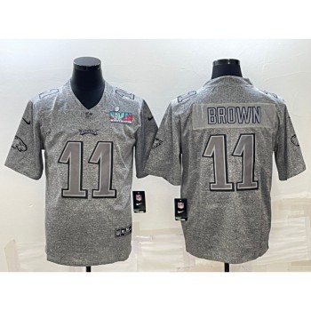 Men's Philadelphia Eagles #11 A. J. Brown Grey Super Bowl LVII Patch Stitched Jersey Men's Philadelphia Eagles #11 A. J. Brown Grey Super Bowl LVII Patch Stitched Jersey