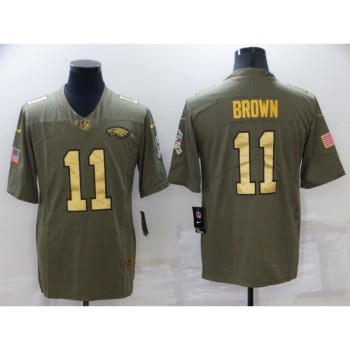 Men's Philadelphia Eagles #11 A. J. Brown Olive/Gold Salute To Service Limited Stitched Jersey Men's Philadelphia Eagles #11 A. J. Brown Olive/Gold Salute To Service Limited Stitched Jersey