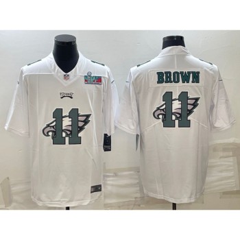 Men's Philadelphia Eagles #11 A. J. Brown Super Bowl LVII Patch White Shadow Logo Limited Stitched Jersey Men's Philadelphia Eagles #11 A. J. Brown Super Bowl LVII Patch White Shadow Logo Limited Stitched Jersey