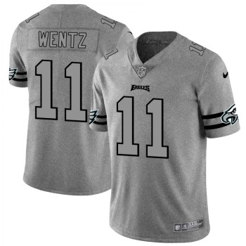 Men's Philadelphia Eagles #11 Carson Wentz 2019 Gray Gridiron Team Logo Limited Stitched NFL Jersey Men's Philadelphia Eagles #11 Carson Wentz 2019 Gray Gridiron Team Logo Limited Stitched NFL Jersey