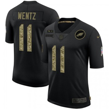 Men's Philadelphia Eagles #11 Carson Wentz 2020 Black Camo Salute To Service Limited Stitched Jersey Men's Philadelphia Eagles #11 Carson Wentz 2020 Black Camo Salute To Service Limited Stitched Jersey