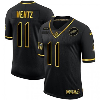 Men's Philadelphia Eagles #11 Carson Wentz 2020 Black/Gold Salute To Service Limited Stitched Jersey Men's Philadelphia Eagles #11 Carson Wentz 2020 Black/Gold Salute To Service Limited Stitched Jersey