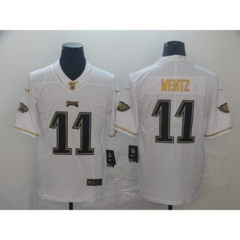 Men's Philadelphia Eagles #11 Carson Wentz White 2019 100th Season Golden Edition Limited Stitched NFL Jersey Men's Philadelphia Eagles #11 Carson Wentz White 2019 100th Season Golden Edition Limited Stitched NFL Jersey