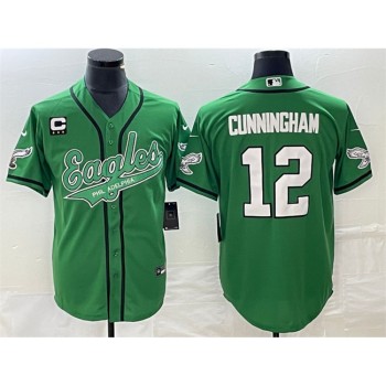 Men's Philadelphia Eagles #12 Randall Cunningham Green With 3-star C Patch Cool Base Stitched Baseball Jersey Men's Philadelphia Eagles #12 Randall Cunningham Green With 3-star C Patch Cool Base Stitched Baseball Jersey