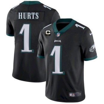 Men's Philadelphia Eagles #1 Jalen Hurts 2022 Black With 2-star C Patch Vapor Untouchable Limited Stitched Jersey Men's Philadelphia Eagles #1 Jalen Hurts 2022 Black With 2-star C Patch Vapor Untouchable Limited Stitched Jersey