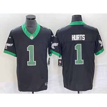 Men's Philadelphia Eagles #1 Jalen Hurts Black 2023 F.U.S.E. Vapor Untouchable Stitched Football Jersey Men's Philadelphia Eagles #1 Jalen Hurts Black 2023 F.U.S.E. Vapor Untouchable Stitched Football Jersey