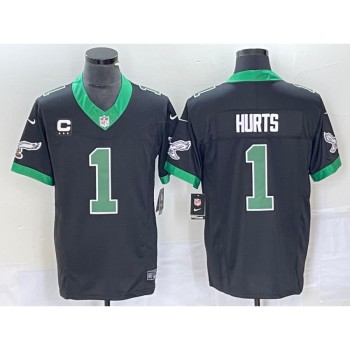 Men's Philadelphia Eagles #1 Jalen Hurts Black 2023 F.U.S.E. Vapor Untouchable With 3-star C Patch Stitched Football Jersey Men's Philadelphia Eagles #1 Jalen Hurts Black 2023 F.U.S.E. Vapor Untouchable With 3-star C Patch Stitched Football Jersey