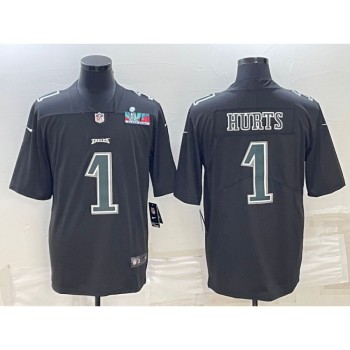 Men's Philadelphia Eagles #1 Jalen Hurts Black Green Super Bowl LVII Patch Vapor Untouchable Limited Stitched Jersey Men's Philadelphia Eagles #1 Jalen Hurts Black Green Super Bowl LVII Patch Vapor Untouchable Limited Stitched Jersey
