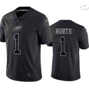 Men's Philadelphia Eagles #1 Jalen Hurts Black Reflective Limited Stitched Jersey Men's Philadelphia Eagles #1 Jalen Hurts Black Reflective Limited Stitched Jersey