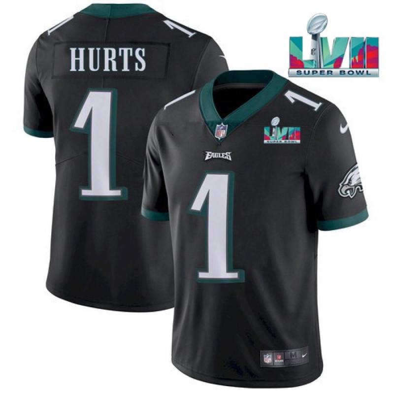 Men's Philadelphia Eagles #1 Jalen Hurts Black Super Bowl LVII Patch Vapor Untouchable Limited Stitched Jersey Men's Philadelphia Eagles #1 Jalen Hurts Black Super Bowl LVII Patch Vapor Untouchable Limited Stitched Jersey