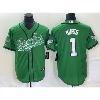 Men's Philadelphia Eagles #1 Jalen Hurts Green Cool Base Stitched Baseball Jersey Men's Philadelphia Eagles #1 Jalen Hurts Green Cool Base Stitched Baseball Jersey