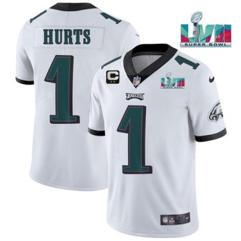 Men's Philadelphia Eagles #1 Jalen Hurts White Super Bowl LVII Patch And 2-star C Patch Vapor Untouchable Limited Stitched Jersey Men's Philadelphia Eagles #1 Jalen Hurts White Super Bowl LVII Patch And 2-star C Patch Vapor Untouchable Limited Stitched Jersey