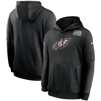 Men's Philadelphia Eagles 2020 Black Crucial Catch Sideline Performance Pullover Hoodie Men's Philadelphia Eagles 2020 Black Crucial Catch Sideline Performance Pullover Hoodie