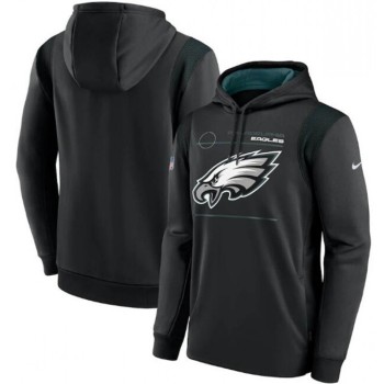 Men's Philadelphia Eagles 2021 Black Sideline Logo Performance Pullover Hoodie Men's Philadelphia Eagles 2021 Black Sideline Logo Performance Pullover Hoodie