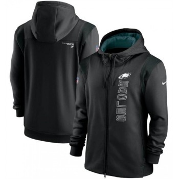 Men's Philadelphia Eagles 2021 Black Sideline Team Performance Full-Zip Hoodie Men's Philadelphia Eagles 2021 Black Sideline Team Performance Full-Zip Hoodie