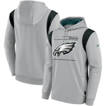 Men's Philadelphia Eagles 2021 Gray Sideline Logo Performance Pullover Hoodie Men's Philadelphia Eagles 2021 Gray Sideline Logo Performance Pullover Hoodie