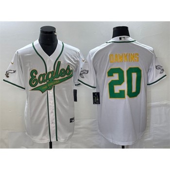 Men's Philadelphia Eagles #20 Brian Dawkins White Gold Cool Base Stitched Baseball Jersey Men's Philadelphia Eagles #20 Brian Dawkins White Gold Cool Base Stitched Baseball Jersey