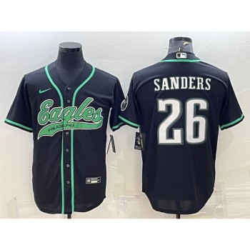 Men's Philadelphia Eagles #26 Miles Sanders Black With Patch Cool Base Stitched Baseball Jersey Men's Philadelphia Eagles #26 Miles Sanders Black With Patch Cool Base Stitched Baseball Jersey