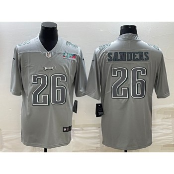 Men's Philadelphia Eagles #26 Miles Sanders Gray Super Bowl LVII Patch Atmosphere Fashion Stitched Jersey Men's Philadelphia Eagles #26 Miles Sanders Gray Super Bowl LVII Patch Atmosphere Fashion Stitched Jersey