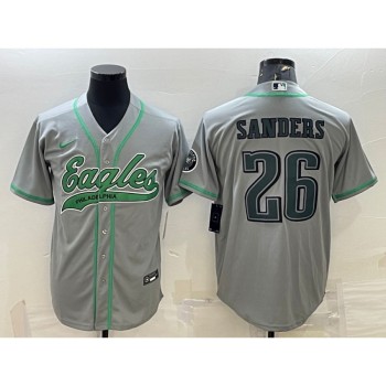 Men's Philadelphia Eagles #26 Miles Sanders Gray With Patch Cool Base Stitched Baseball Jersey Men's Philadelphia Eagles #26 Miles Sanders Gray With Patch Cool Base Stitched Baseball Jersey