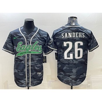 Men's Philadelphia Eagles #26 Miles Sanders Grey Camo With Patch Cool Base Stitched Baseball Jersey Men's Philadelphia Eagles #26 Miles Sanders Grey Camo With Patch Cool Base Stitched Baseball Jersey