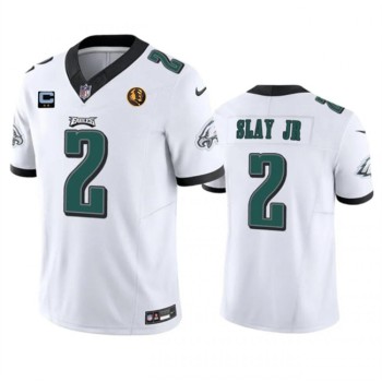 Men's Philadelphia Eagles #2 Darius Slay JR White 2023 F.U.S.E. With 2-star C Patch And John Madden Patch Vapor Limited Stitched Football Jersey Men's Philadelphia Eagles #2 Darius Slay JR White 2023 F.U.S.E. With 2-star C Patch And John Madden Patch Vapor Limited Stitched Football Jersey