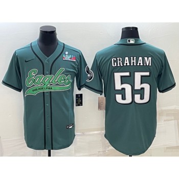 Men's Philadelphia Eagles #55 Brandon Graham Green With Super Bowl LVII Patch Cool Base Stitched Baseball Jersey Men's Philadelphia Eagles #55 Brandon Graham Green With Super Bowl LVII Patch Cool Base Stitched Baseball Jersey