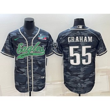Men's Philadelphia Eagles #55 Brandon Graham Grey Camo With Super Bowl LVII Patch Cool Base Stitched Baseball Jersey Men's Philadelphia Eagles #55 Brandon Graham Grey Camo With Super Bowl LVII Patch Cool Base Stitched Baseball Jersey