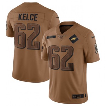 Men's Philadelphia Eagles #62 Jason Kelce 2023 Brown Salute To Service Limited Stitched Football Jersey Men's Philadelphia Eagles #62 Jason Kelce 2023 Brown Salute To Service Limited Stitched Football Jersey