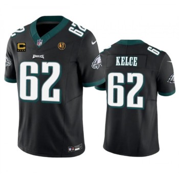 Men's Philadelphia Eagles #62 Jason Kelce Black 2023 F.U.S.E. With 4-star C Patch And John Madden Patch Vapor Limited Stitched Football Jersey Men's Philadelphia Eagles #62 Jason Kelce Black 2023 F.U.S.E. With 4-star C Patch And John Madden Patch Vapor Limited Stitched Football Jersey