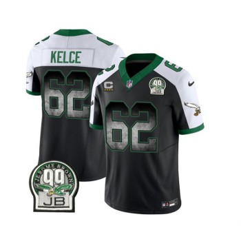 Men's Philadelphia Eagles #62 Jason Kelce Black/White 2023 F.U.S.E. With 4-star C Patch Throwback Vapor Untouchable Limited Stitched Football Jersey Men's Philadelphia Eagles #62 Jason Kelce Black/White 2023 F.U.S.E. With 4-star C Patch Throwback Vapor Untouchable Limited Stitched Football Jersey