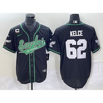 Men's Philadelphia Eagles #62 Jason Kelce Black With 4-star C Patch Cool Base Stitched Baseball Jersey Men's Philadelphia Eagles #62 Jason Kelce Black With 4-star C Patch Cool Base Stitched Baseball Jersey