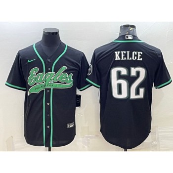 Men's Philadelphia Eagles #62 Jason Kelce Black With Patch Cool Base Stitched Baseball Jersey Men's Philadelphia Eagles #62 Jason Kelce Black With Patch Cool Base Stitched Baseball Jersey