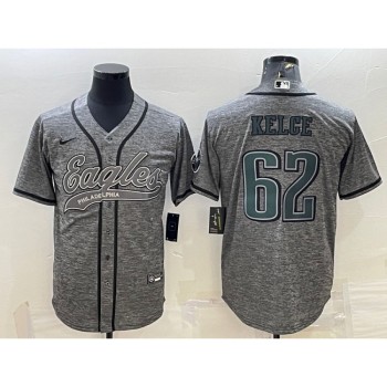 Men's Philadelphia Eagles #62 Jason Kelce Gray With Patch Cool Base Stitched Baseball Jersey Men's Philadelphia Eagles #62 Jason Kelce Gray With Patch Cool Base Stitched Baseball Jersey