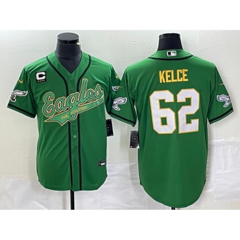 Men's Philadelphia Eagles #62 Jason Kelce Green Gold With 4-star C Patch Cool Base Stitched Baseball Jersey Men's Philadelphia Eagles #62 Jason Kelce Green Gold With 4-star C Patch Cool Base Stitched Baseball Jersey