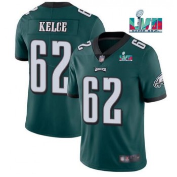 Men's Philadelphia Eagles #62 Jason Kelce Green Super Bowl LVII Patch Vapor Untouchable Limited Stitched Jersey Men's Philadelphia Eagles #62 Jason Kelce Green Super Bowl LVII Patch Vapor Untouchable Limited Stitched Jersey