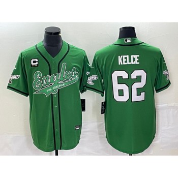 Men's Philadelphia Eagles #62 Jason Kelce Green With 4-star C Patch Cool Base Stitched Baseball Jersey Men's Philadelphia Eagles #62 Jason Kelce Green With 4-star C Patch Cool Base Stitched Baseball Jersey