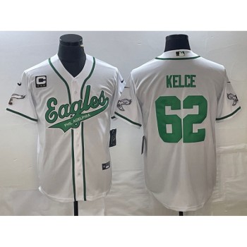 Men's Philadelphia Eagles #62 Jason Kelce White With 4-star C Patch Cool Base Stitched Baseball Jersey Men's Philadelphia Eagles #62 Jason Kelce White With 4-star C Patch Cool Base Stitched Baseball Jersey