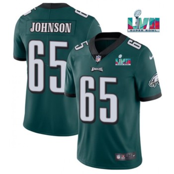 Men's Philadelphia Eagles #65 Lane Johnson Green Super Bowl LVII Patch Vapor Untouchable Limited Stitched Jersey Men's Philadelphia Eagles #65 Lane Johnson Green Super Bowl LVII Patch Vapor Untouchable Limited Stitched Jersey