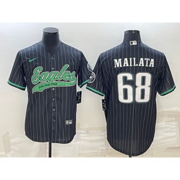 Men's Philadelphia Eagles #68 Jordan Mailata Black With Patch Cool Base Stitched Baseball Jersey Men's Philadelphia Eagles #68 Jordan Mailata Black With Patch Cool Base Stitched Baseball Jersey