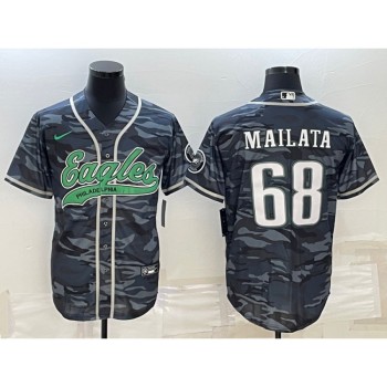 Men's Philadelphia Eagles #68 Jordan Mailata Grey Camo With Patch Cool Base Stitched Baseball Jersey Men's Philadelphia Eagles #68 Jordan Mailata Grey Camo With Patch Cool Base Stitched Baseball Jersey