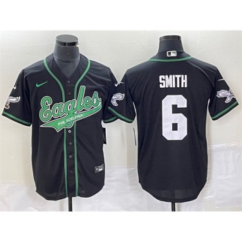 Men's Philadelphia Eagles #6 DeVonta Smith Black Cool Base Stitched Baseball Jersey Men's Philadelphia Eagles #6 DeVonta Smith Black Cool Base Stitched Baseball Jersey