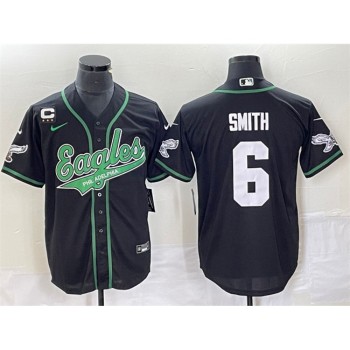 Men's Philadelphia Eagles #6 DeVonta Smith Black With 3-star C Patch Cool Base Stitched Baseball Jersey Men's Philadelphia Eagles #6 DeVonta Smith Black With 3-star C Patch Cool Base Stitched Baseball Jersey