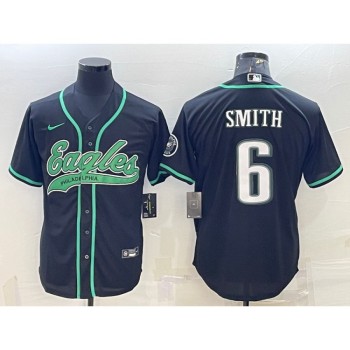 Men's Philadelphia Eagles #6 DeVonta Smith Black With Patch Cool Base Stitched Baseball Jersey Men's Philadelphia Eagles #6 DeVonta Smith Black With Patch Cool Base Stitched Baseball Jersey